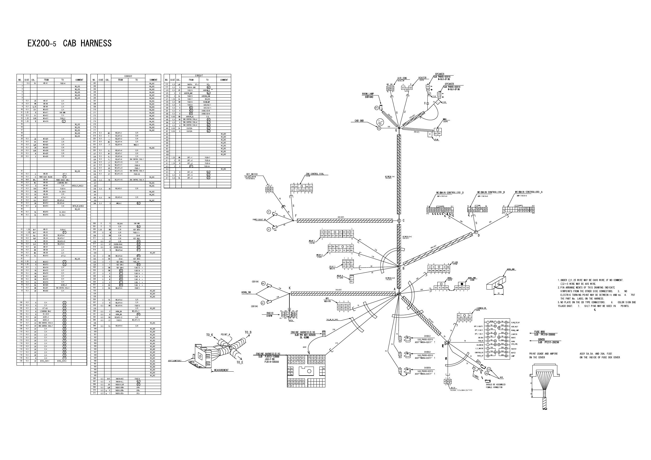EX200-5 HYDRAULIC CIRCUIT ELECTRICAL CIRCUIT DIAGRAM HITACHI